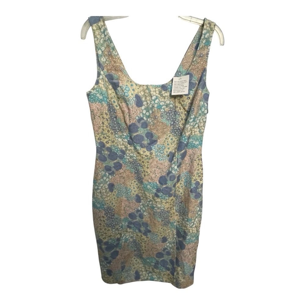 Newport News 100% Linen Blue and Cream Sheath Dress